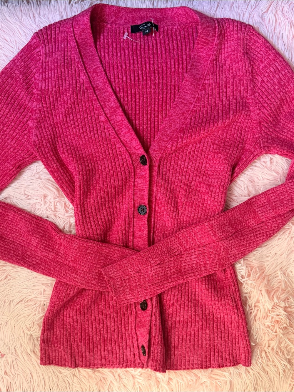 Rue21 Hot Pink Ribbed V-Neck Button Cardigan